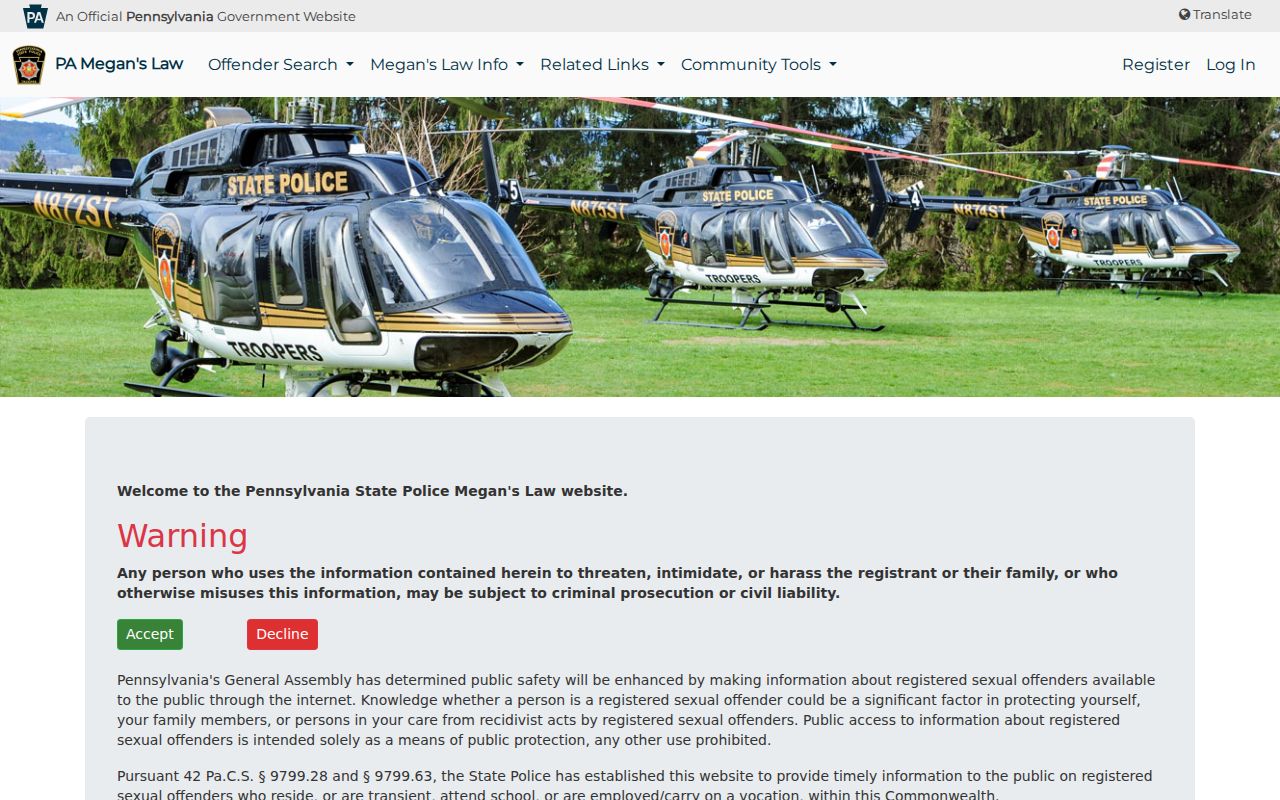 Harrisburg residents directory Pennsylvania State Police public registry search