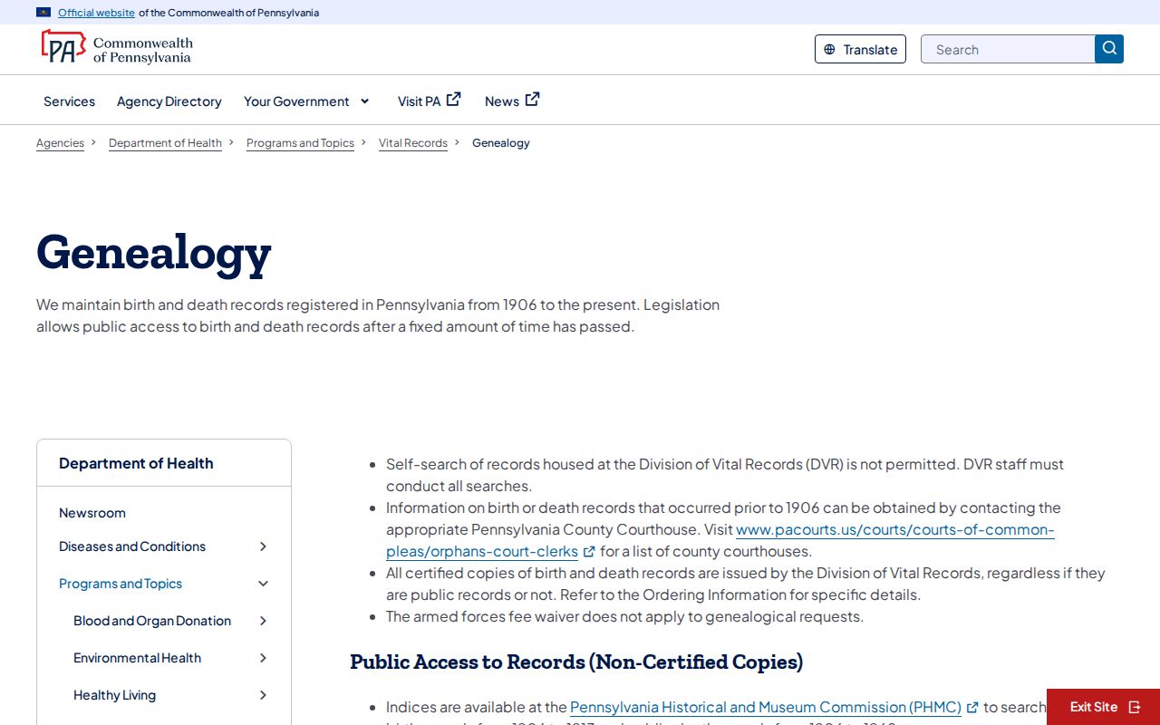 Harrisburg resident lookup Pennsylvania vital records genealogy guide