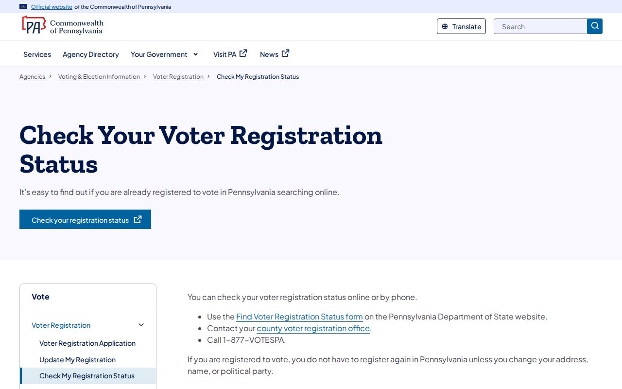 Harrisburg resident lookup Pennsylvania voter registration status information