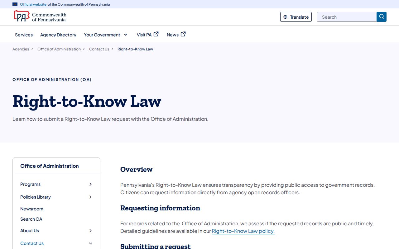 Harrisburg resident lookup Pennsylvania Right-to-Know Law guidance