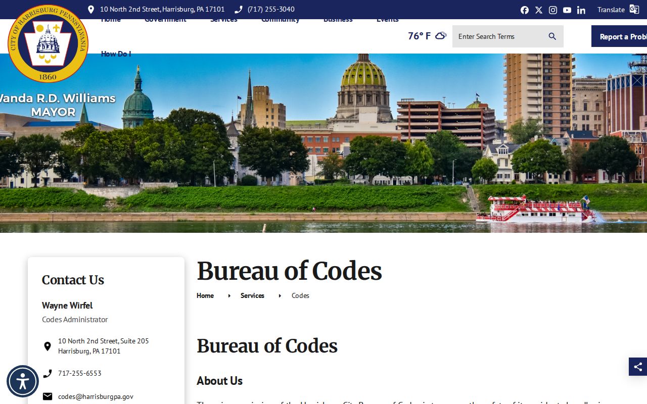 Harrisburg resident lookup Harrisburg Bureau of Codes service page