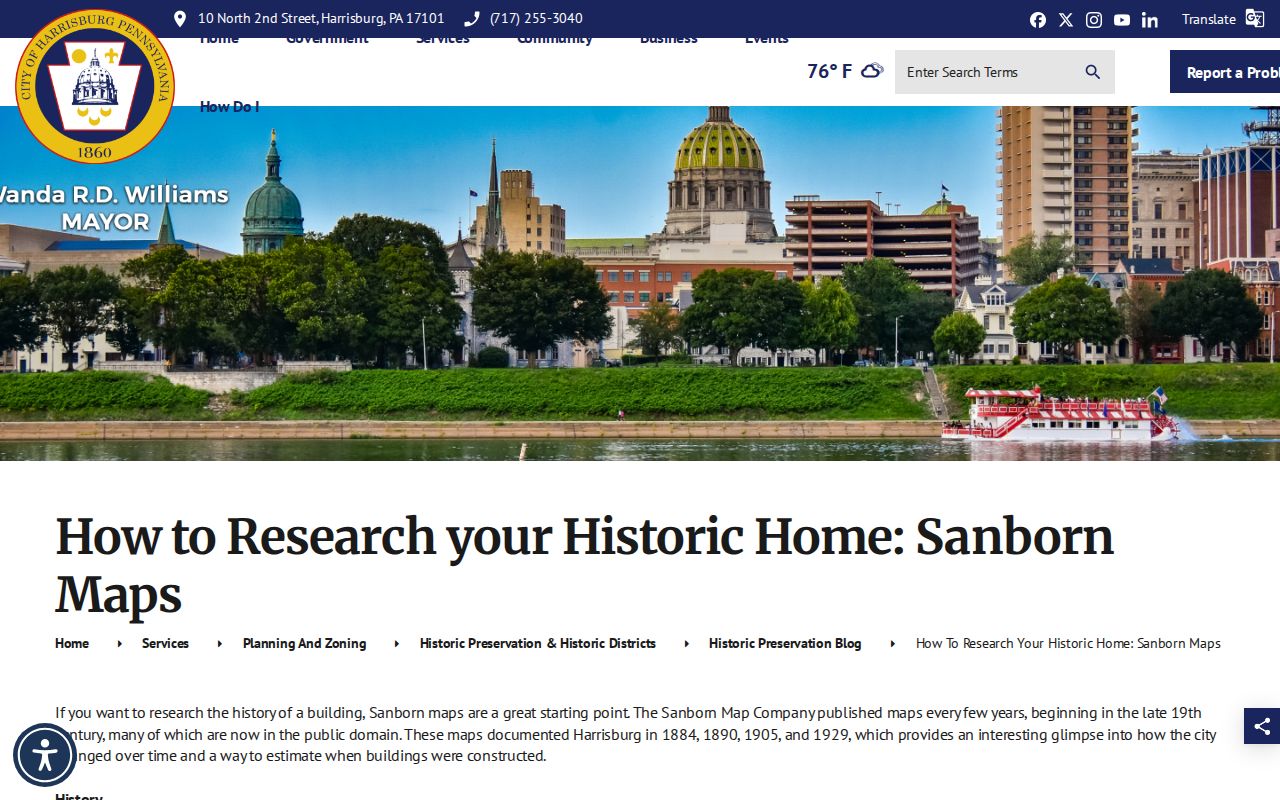 Harrisburg previous residents source showing the Historic Preservation house-history and Sanborn guide