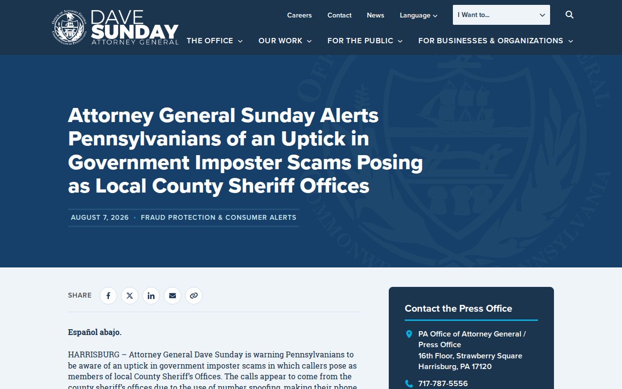 Harrisburg neighbors privacy research with Pennsylvania Attorney General imposter-scam warning