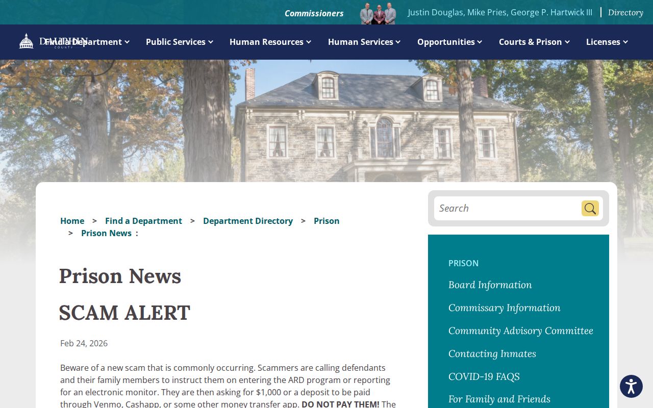 Harrisburg neighbors safety research with Dauphin County Prison scam alert