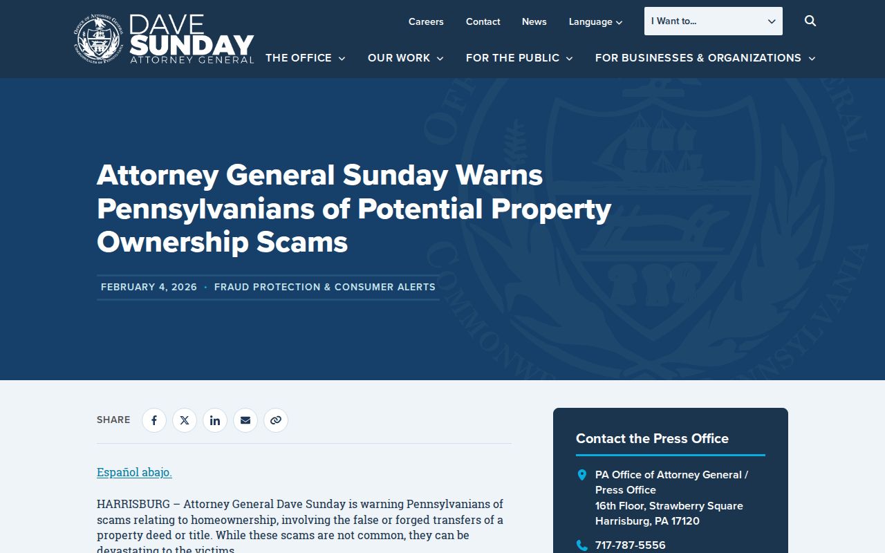 Harrisburg ZIP code directory Pennsylvania property ownership scam warning
